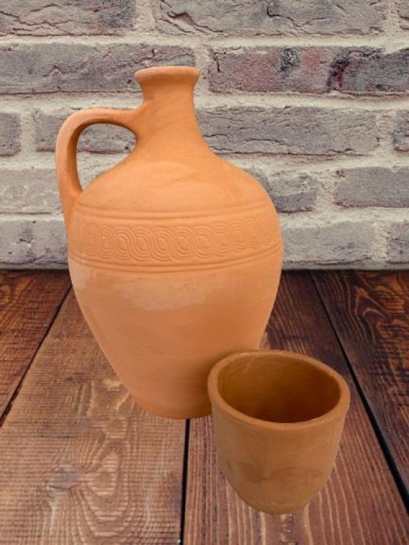 Toprak Testi Sırsız Bardaklı  25 Cm - Resim 2