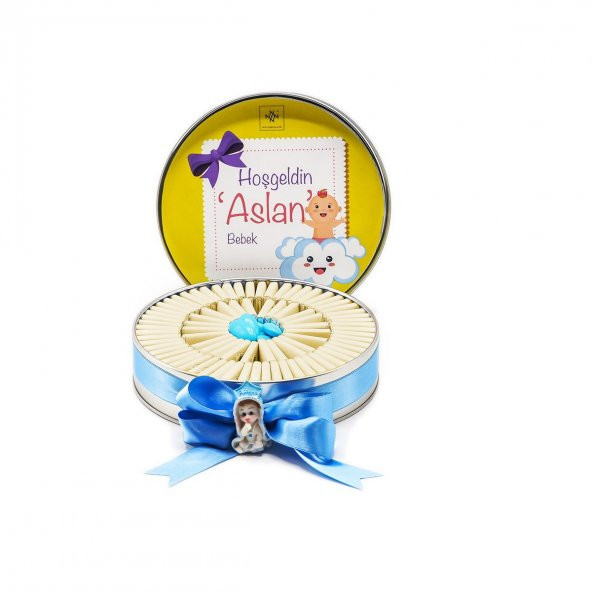 Nin Erkek Bebek Çikolatası Metal Yuvarlak Kutu Sarı Baskılı (80 Adet Napoliten Çikolata) ürün görseli 1