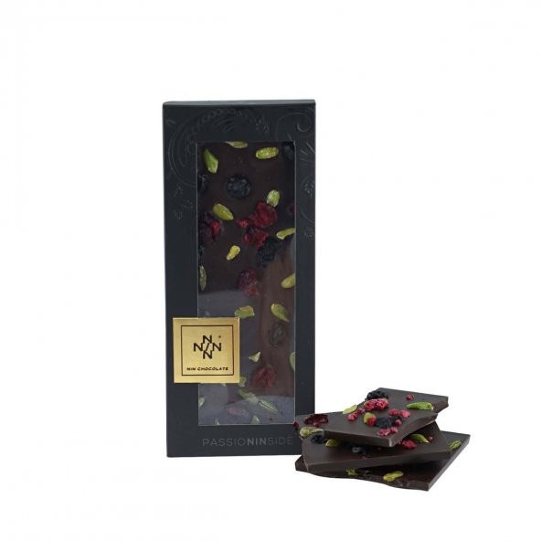 Yaban Mersini-Frambuaz-Antep Fıstığı Çikolata Rüyası Bitter Tablet Çikolata 110g ürün görseli 1