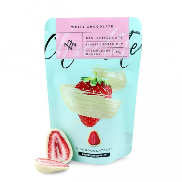 Beyaz Çikolata Kaplı Kurutulmuş Çilek Draje 80g ürün görseli 1