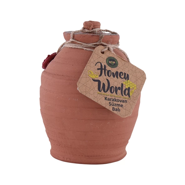 Honey World Organik Süzme Karakovan Balı 1000 Gr Çömlek Kavanoz ürün görseli 1