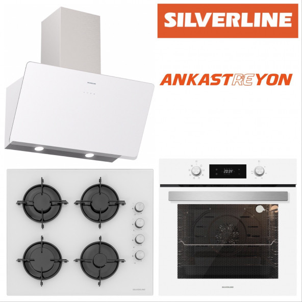 Silverline BO6504W01-CS5349W01-3457 SOHO BEYAZ 60 CM Beyaz cam ankastre set ürün görseli 1
