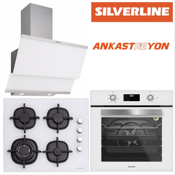 Silverline BO6502W02-CS5429W01-3420 CLASSY 60 CM Beyaz Cam Ankastre Set ürün görseli 1