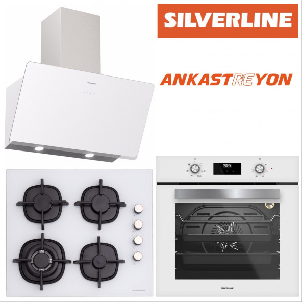 Silverline BO6502W02-CS5429W01-3457 SOHO Beyaz cam ankastre set ürün görseli 1