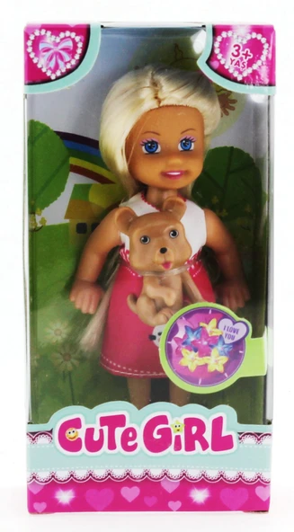Cute Girl Kahverengi Köpekli ve Sarışın Mini Bebek ürün görseli 1