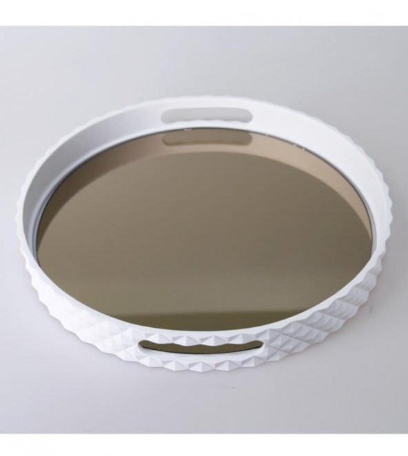 Selim Dekor Piramit Yuvarlak Beyaz Tepsi 38 Cm Beyaz ürün görseli 1