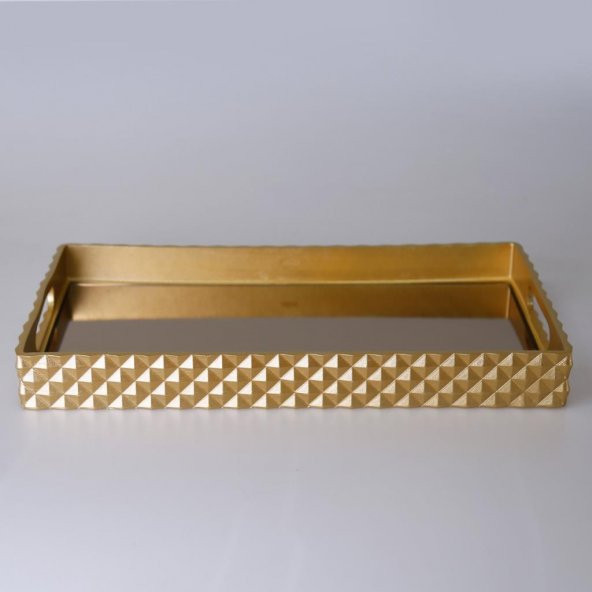 Selim Dekor Piramit Dikdörtgen Altın Tepsi 45x26 Cm ürün görseli 1