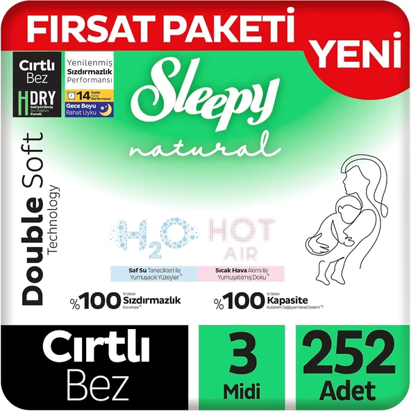 Natural Double Soft Fırsat Paketi Bebek Bezi 3 Numara Midi 252 Adet