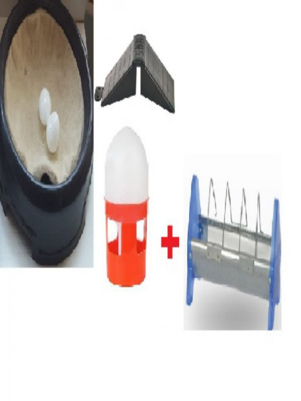 TEKPLAST Güvercin yetiştirme Seti (Yuvarlak Folluk ,Keçe, 15 cm güvercin yemlik, 1 lt suluk,tünek ve yumurta) ürün görseli 1