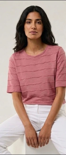 Kadın Pamuklu Kısa Kollu Pembe T-shirt ürün görseli 1