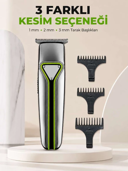 Erkek Saç Sakal Kesme Makinesi Profesyonel T Bıçaklı USB Şarjlı Ense Favori Düzeltme Makinesi
