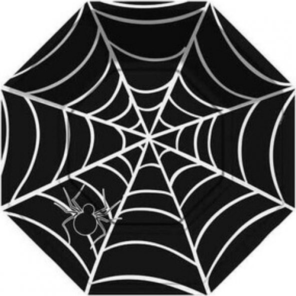 CADILAR BAYRAMI HALLOWEEN TABAK SİYAH ÖRÜMCEK AĞI DESENLİ SEKİZGEN 8Lİ ürün görseli 1