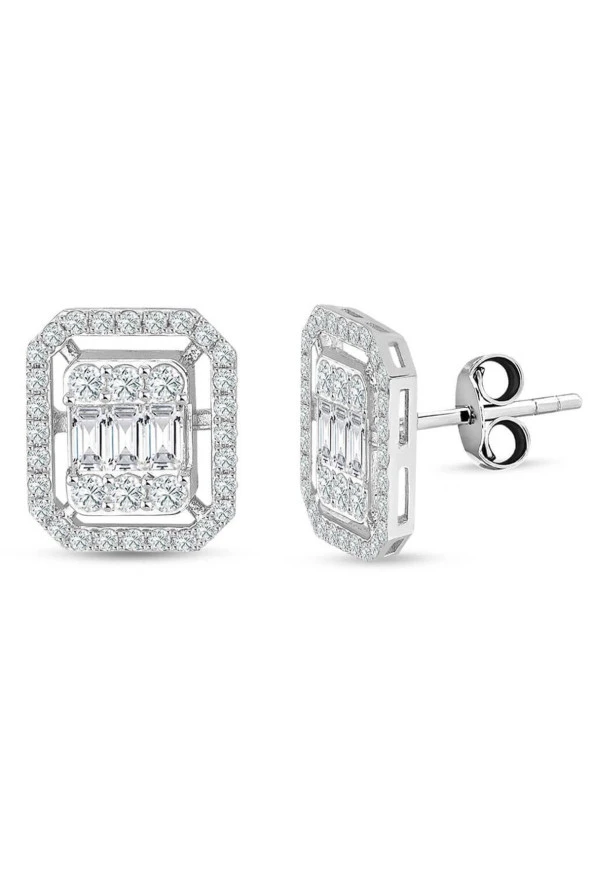 Modern Tasarım 1.53 Ct Baget Kare Tektaş Küpe ürün görseli 1