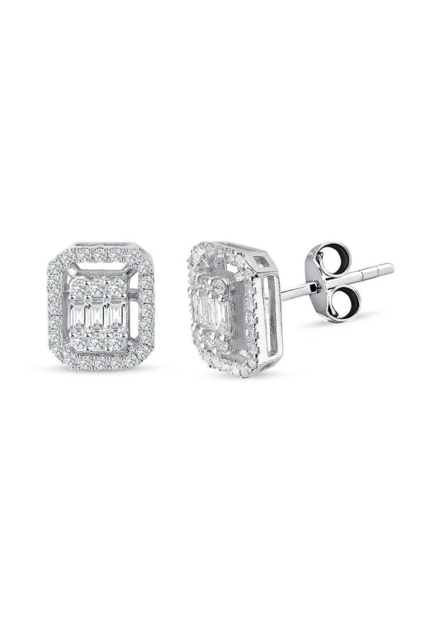 Modern Tasarım 0.30 Ct Baget Kare Tektaş Küpe ürün görseli 1