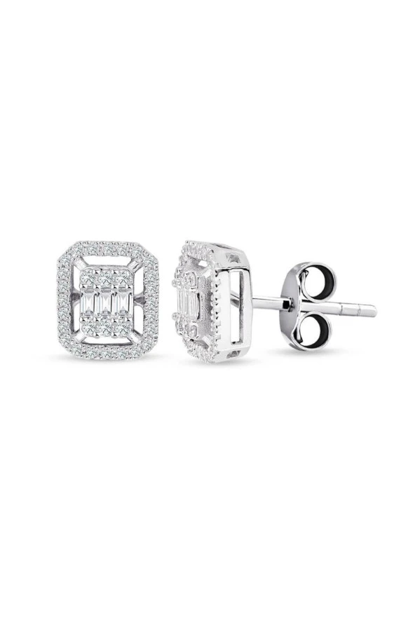 Modern Tasarım 0.55 Ct Baget Kare Tektaş Küpe ürün görseli 1