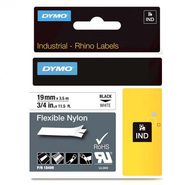 Dymo Rhino Pro Etiketi Plastik Esnek 19 MMx3.5MT Siyah Üzerine Beyaz 18489 ürün görseli 1