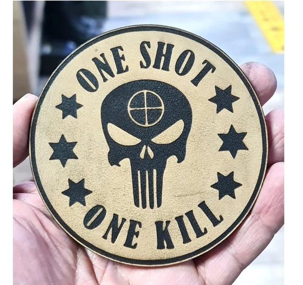ONE SHOT ONE KILL KESKİN NİŞANCI Deri PEÇ - Arma - Askeri Patch - Resim 2