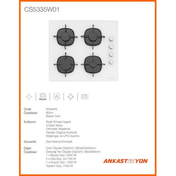 Silverline Cs5335w01 Ankastre Ocak Beyaz - Resim 2