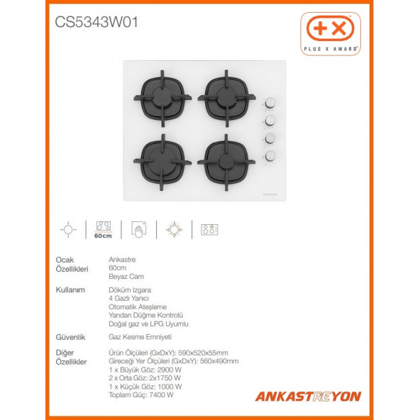 Silverline CS5343W01 Ankastre Beyaz Döküm Ocak - Resim 2