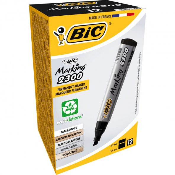 Bic Marker 2300 Kesik Uçlu Permanent Markör Siyah 12li Kutu ürün görseli 1