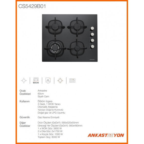 Silverline CS5429B01 Siyah Ankastre Ocak - Resim 2