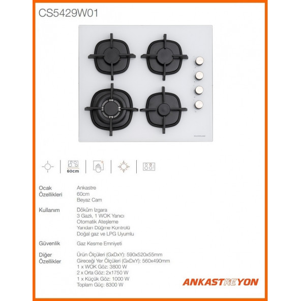 Silverline CS5429W01 Beyaz Ankastre Ocak - Resim 2