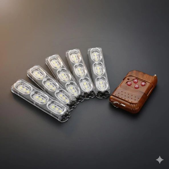 Space İkaz özellikli Lamba Uzaktan Kumandalı 4'lü 9x4 Led Beyaz-Beyaz/Kırmızı-Mavi renkler ürün görseli 1