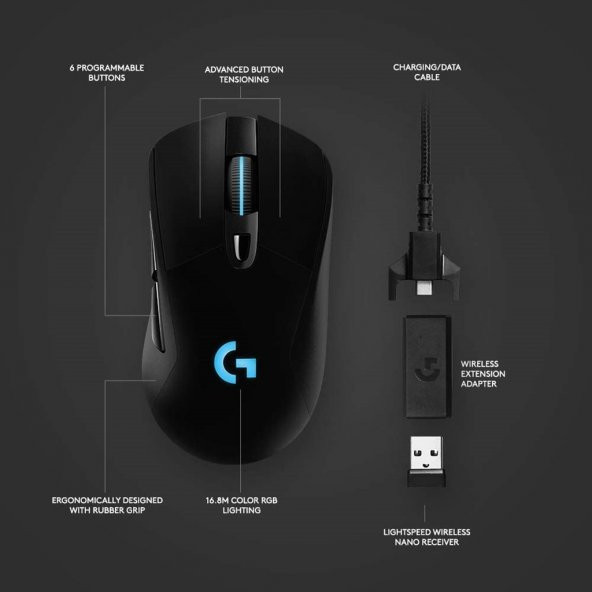 Logitech G703 Lightspeed Kablosuz Oyuncu Mouse - Resim 2