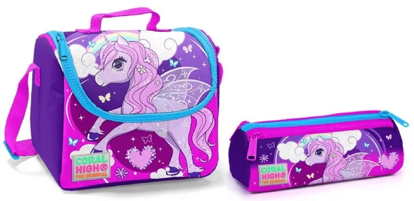 Coral High Pembe Unicorn Kız Çocuk Beslenme Çantası ve Kalemlik Seti - Thermo ürün görseli 1