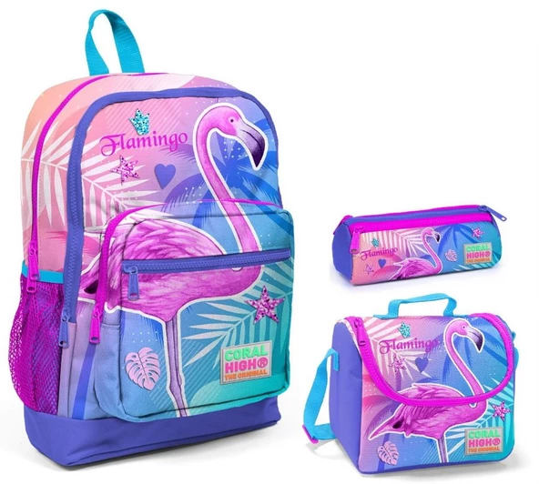 Coral High Pembe Flamingo Kız Çocuk 3'lü İlkokul Çanta Seti ürün görseli 1