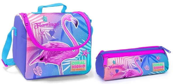 Coral High Pembe Flamingo Kız Çocuk Beslenme Çantası ve Kalemlik Seti - Thermo ürün görseli 1