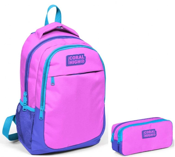 Coral High Pembe Kız Çocuk İlkokul Çantası ve Kalemlik Seti ürün görseli 1