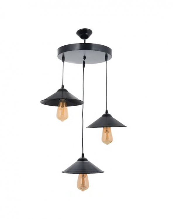 MYLİGHTS  RETRO  RUSTİK VİNTAGE  METAL SARKIT AVİZE  MAT SİYAH  ÜÇLÜ ürün görseli 1