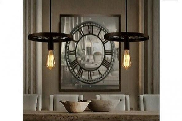 MYLİGHTS İKİLİ MASA  ÜSTÜ METAL SARKIT RUSTİK VİNTAHE AVİZE TABAN  60X5 CM ürün görseli 1