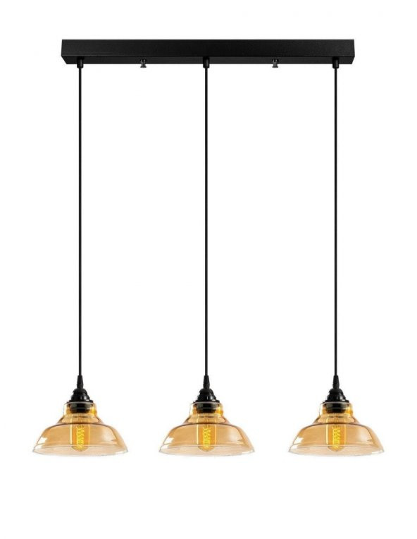 MYLİGHTS  RETRO  RUSTİK  VİNATGE SIRALI MASA ÜSÜTÜ  ÜÇLÜ AVİZE BAL CAMLI  60 CM EN CAMLAR 20 CM ürün görseli 1