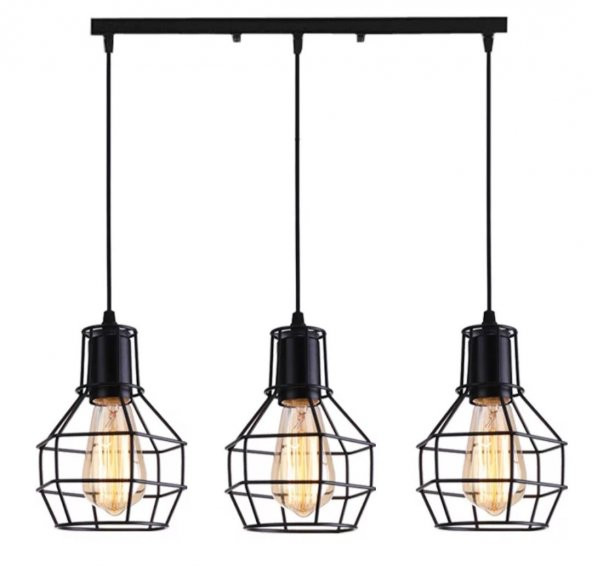 MYLİGHTS  RETRO  VİNTAE RUSTİK MASA ÜSÜTÜ ÜÇLÜ KAFES AVİZE EN  60 CM ürün görseli 1