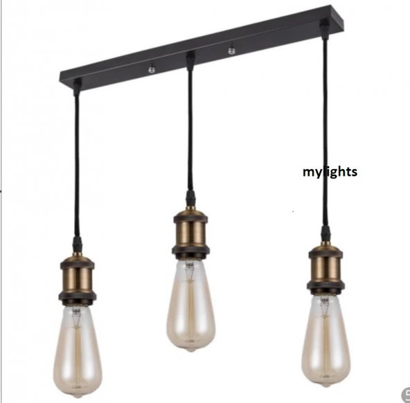 MYLİGHTS  RETRO  VİNTAGE RUSTİK MASA ÜSÜTÜ SIRALI  60 CM ÜÇLÜ SARKIT AVİZE ürün görseli 1