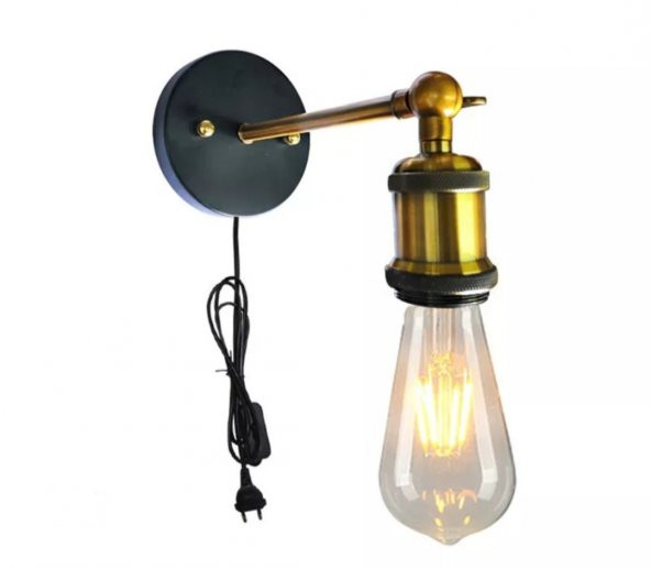 MYLİGHTS  RETRO  RUSTİK  ANAHTARLI KABLOLU FİŞLİ DUVAR APLİK HAREKETLİ MAFSALI APLİK ürün görseli 1