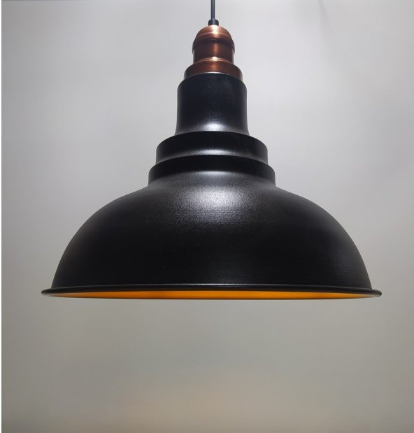 MYLİGHTS RETRO RUSTİK METAL SARKIT AVİZE BAKIR DUYLU  SİYAH  İÇİ ALTIN ürün görseli 1