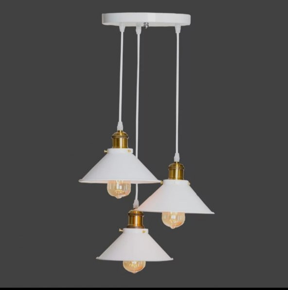 MYLİGHTS RETRO  MAT BEYAZ VE ESKİTME ÜÇLÜ METAL SARKIT AVİZE 40 CM EN E27 DUYLU ürün görseli 1