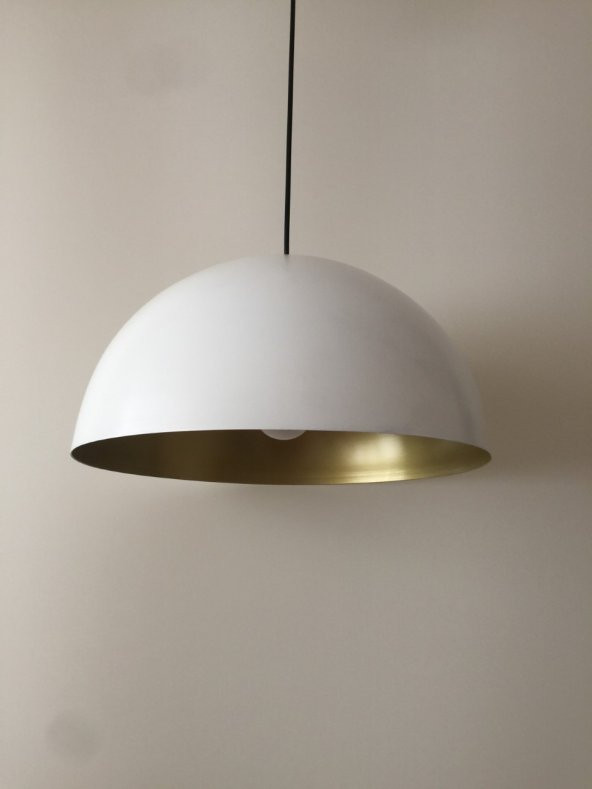 MYLİGHTS BEYAZ  İÇİ BAKIR 40 CM  METAL SARKIT AVİZE ürün görseli 1