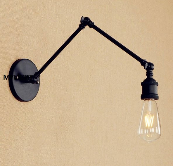MYLİGHTS RETRO RUSTİK   MAT SİYAH  METAL  AKROBAT APLİK  OKUMA LAMBASI ürün görseli 1