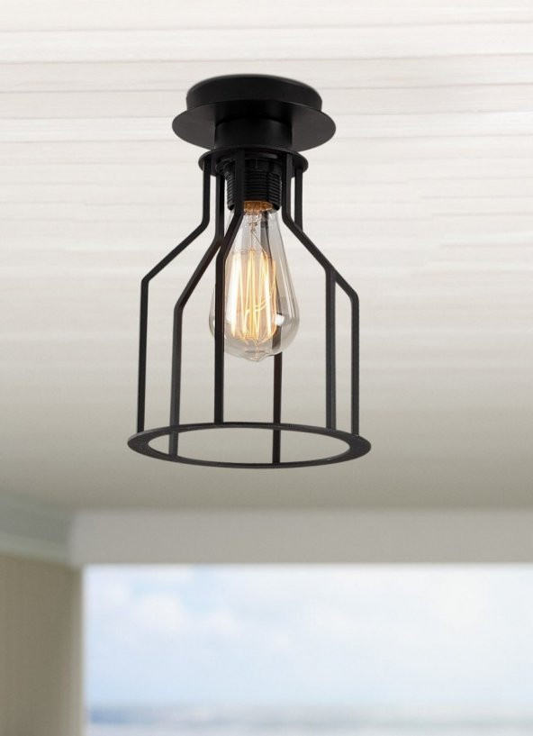MYLİGHTS RETRORUSTİK TEKLİ  PLOFONYER TAVAN AVİZE - Resim 2