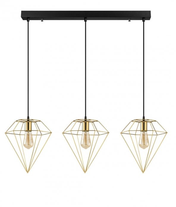 MYLİGHTS RETRO RUSTİK GOLD ÜÇLÜ MASA ÜSTÜ SIRALI AVİZE 60 CM  E27 ürün görseli 1