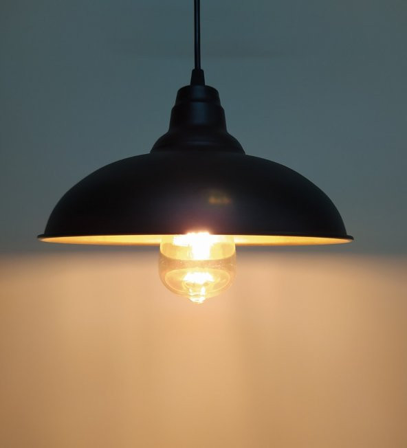 MYLİGHTS  RETRO RUSTİK METAL SARKIT AVİZE SİYAH  İÇİ ALTIN ürün görseli 1