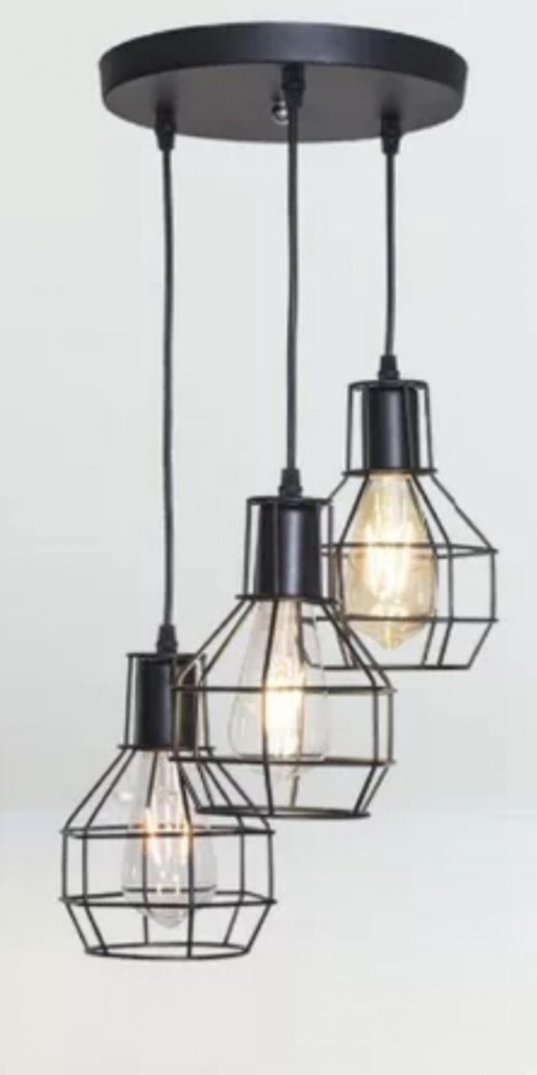 MYLİGHTS RETRO RUSTİK KAFES ÜÇLÜ  sarkıt avize en  30 cm ürün görseli 1