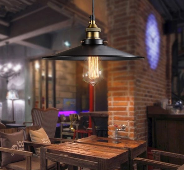MYLİGHTS  RETRO METAL SARKIT AVİZE RUSTİK TEKLİ SİYAH  İÇİ SİYAH  30CM  EN ürün görseli 1