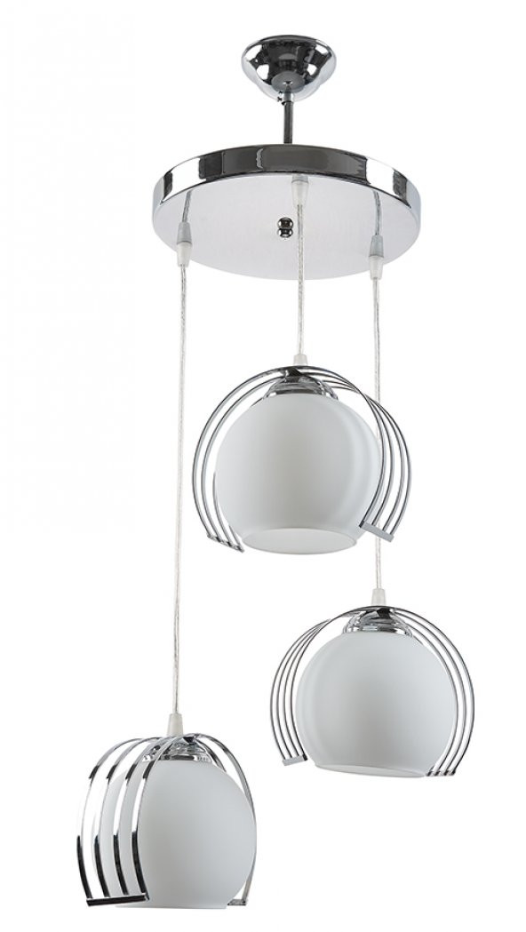 MYLİGHTS   KROM  ÜÇLÜ MODERN SARKIT AVİZE SPOR AVİZE OPAL CAM  30CM ürün görseli 1