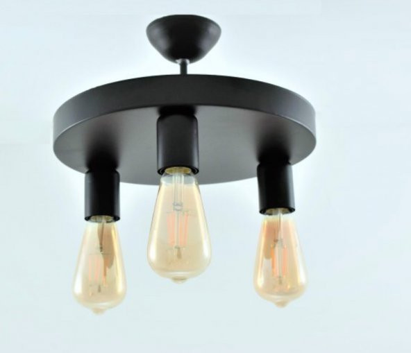 MYLİGHTS   RETRO RUSTİK SİYAH  ÜÇLÜ PLOFONYER TAVAN AVİZE E27  30CM ürün görseli 1