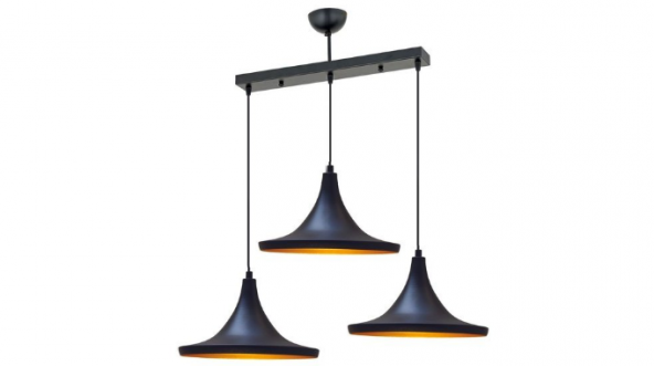 MYLİGHTS RETRO SİYAH  İÇİ SARI METAL SARKIT AVİZE    3LÜ SIRALI MASA ÜSTÜ 60 CM ürün görseli 1
